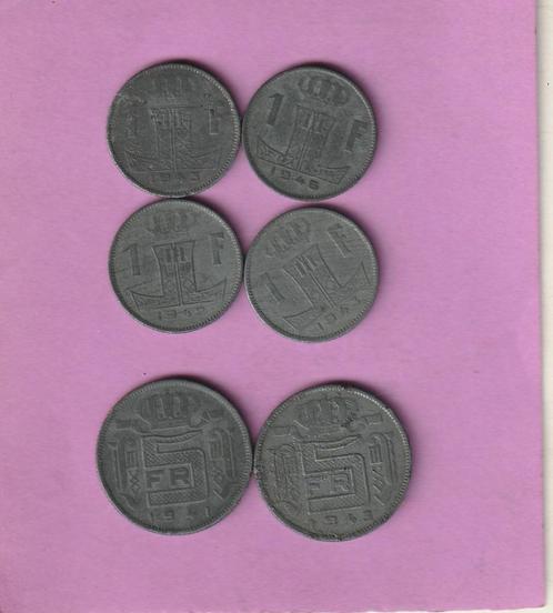lot van 6 munten van Leopold III type Rau zink ,,van 4 x 1 f, Postzegels en Munten, Munten | België, Losse munt, Overig, Verzenden