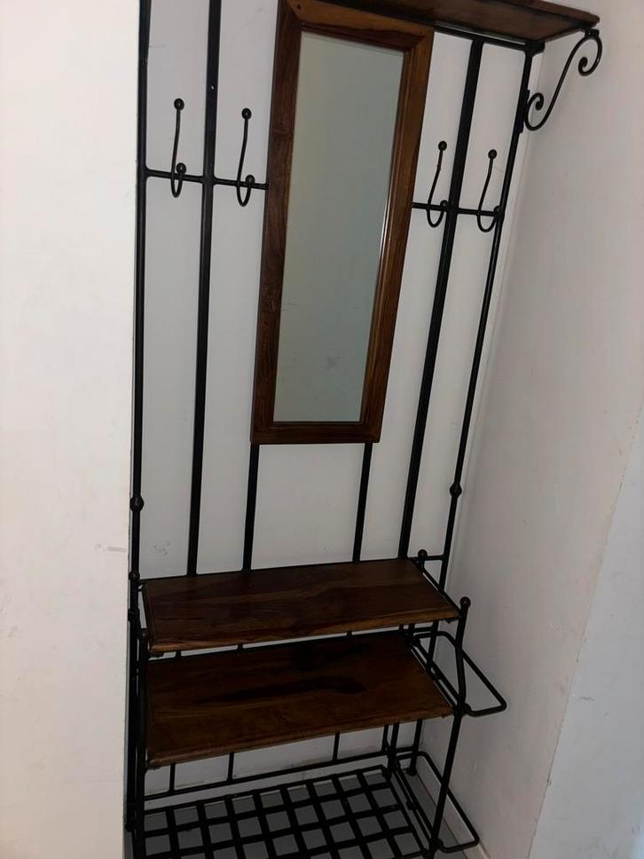 Giet ijzeren kapstok met spiegel en zitbank, Huis en Inrichting, Woonaccessoires | Kapstokken, Zo goed als nieuw, Ophalen
