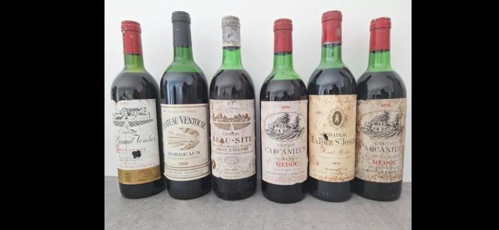 Lot oude wijnflessen jaren 71-93, Verzamelen, Wijnen, Gebruikt, Rode wijn, Frankrijk, Vol, Ophalen of Verzenden