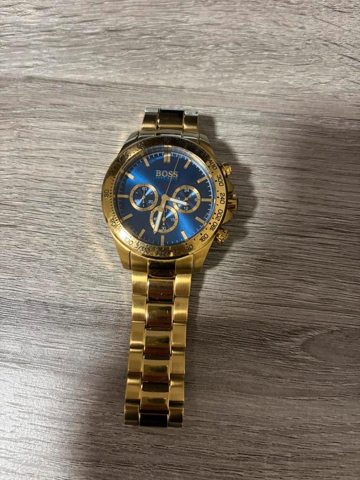 Hugo Boss Herenhorloge – Goud & Blauw – Chronograaf, Handtassen en Accessoires, Horloges | Heren, Zo goed als nieuw, Polshorloge