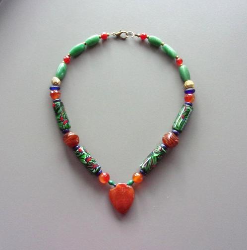 Ketting met antieke ruilkralen Millefiori uit Venetië, Handtassen en Accessoires, Kettingen, Nieuw, Steen of Mineraal, Groen, Met edelsteen