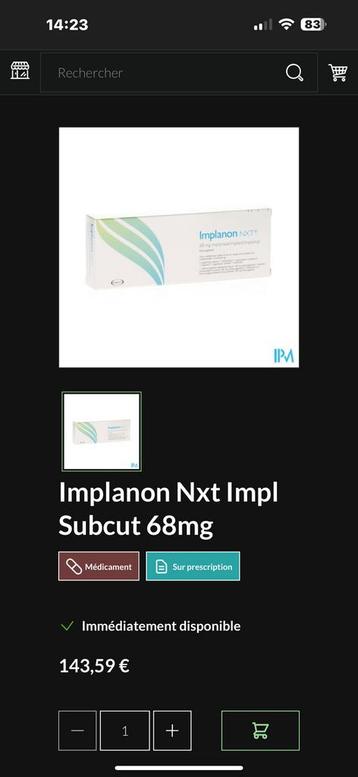 Implanon nxt 68mg emballé neuf beschikbaar voor biedingen