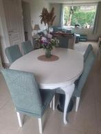 Shabby chic ovale tafel met verlengstuks+stoelen, Huis en Inrichting, Tafels | Eettafels, Ophalen, Gebruikt, Vijf personen of meer