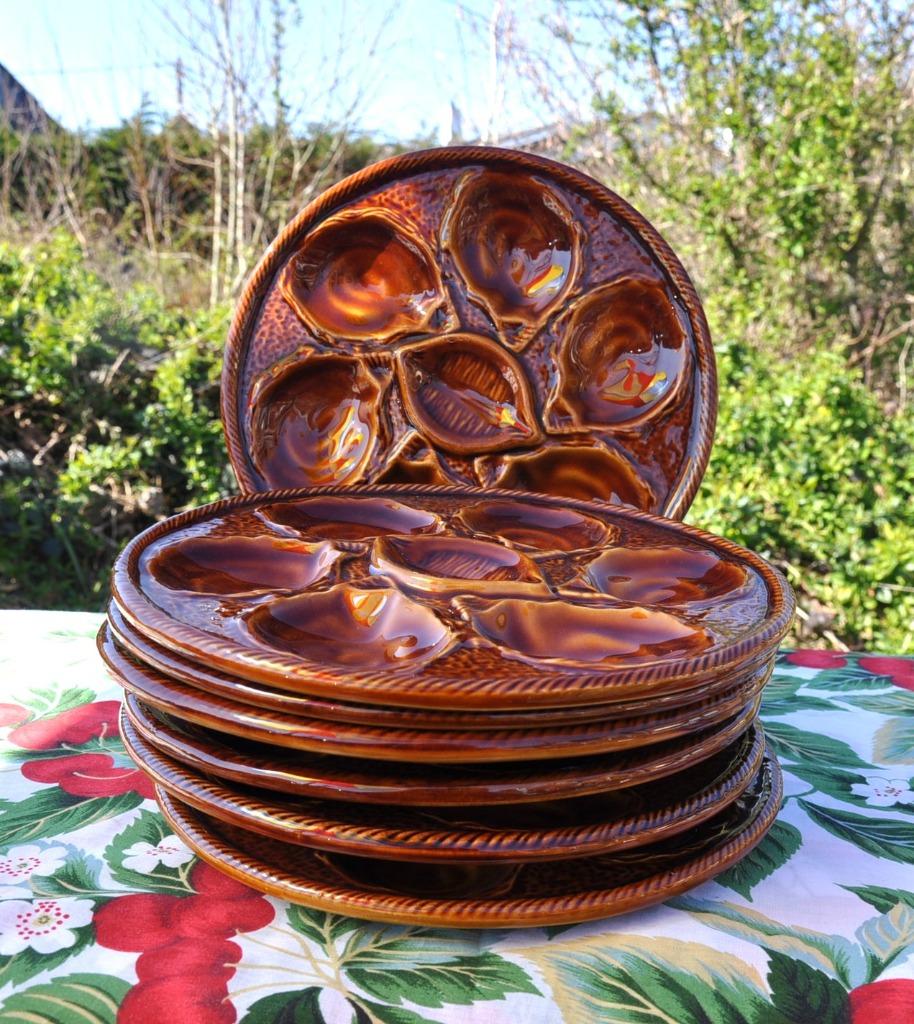 7 assiettes pour huitres faience saint clement, Enlèvement ou Envoi, Comme neuf, Céramique, Assiettes(s)