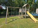 Houten speelhuis met schommel en glijbaan merk "Jungle Gym", Ophalen, Gebruikt, Glijbaan