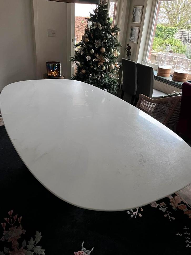 Witte marmeren eettafel, Maison & Meubles, Tables | Tables à manger, Comme neuf, 100 à 150 cm, 200 cm ou plus, Cinq personnes ou plus