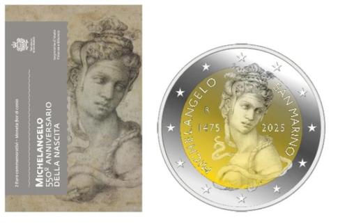 2 euro San Marino 2025: Michelangelo, Postzegels en Munten, Munten | Europa | Euromunten, Losse munt, 2 euro, San Marino, Ophalen of Verzenden