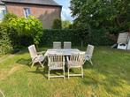 Teak tuinset: tafel en 6 plooibare & verstelbare stoelen, Tuin en Terras, Ophalen, Gebruikt, Tuinset