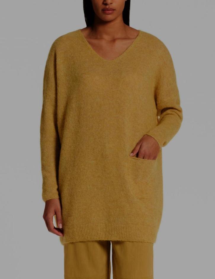 Lange losse trui in mohair in mosterdgeel Sarah Pacini, Kleding | Dames, Truien en Vesten, Nieuw, Overige kleuren, Ophalen of Verzenden