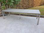 Tuintafel inox/natuursteen 2m80 lang, Ophalen, Gebruikt