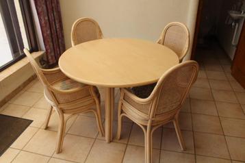 Table en rotin avec chaises pour terrasse, véranda ou cuisin