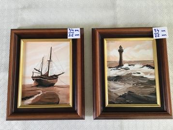 2 mooie schilderijen van 34 cm op 28 cm beschikbaar voor biedingen