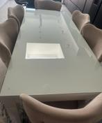 Witte eettafel 190x110x100 en 6 beige stoelen, Huis en Inrichting, Ophalen, Zo goed als nieuw, Glas