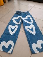 Jeans brede pijpen en leuke print Shein XS, W27 (confection 34) ou plus petit, Comme neuf, Shein, Bleu