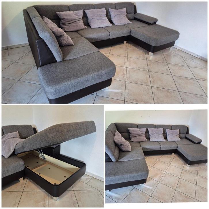 Hoekzetel U-hoeklounge, Huis en Inrichting, Zetels | Complete zithoeken, Gebruikt, Leer, Ophalen