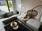 Hoek zetel met poef in beige, Huis en Inrichting, Ophalen, Gebruikt, 125 cm of meer, Metaal