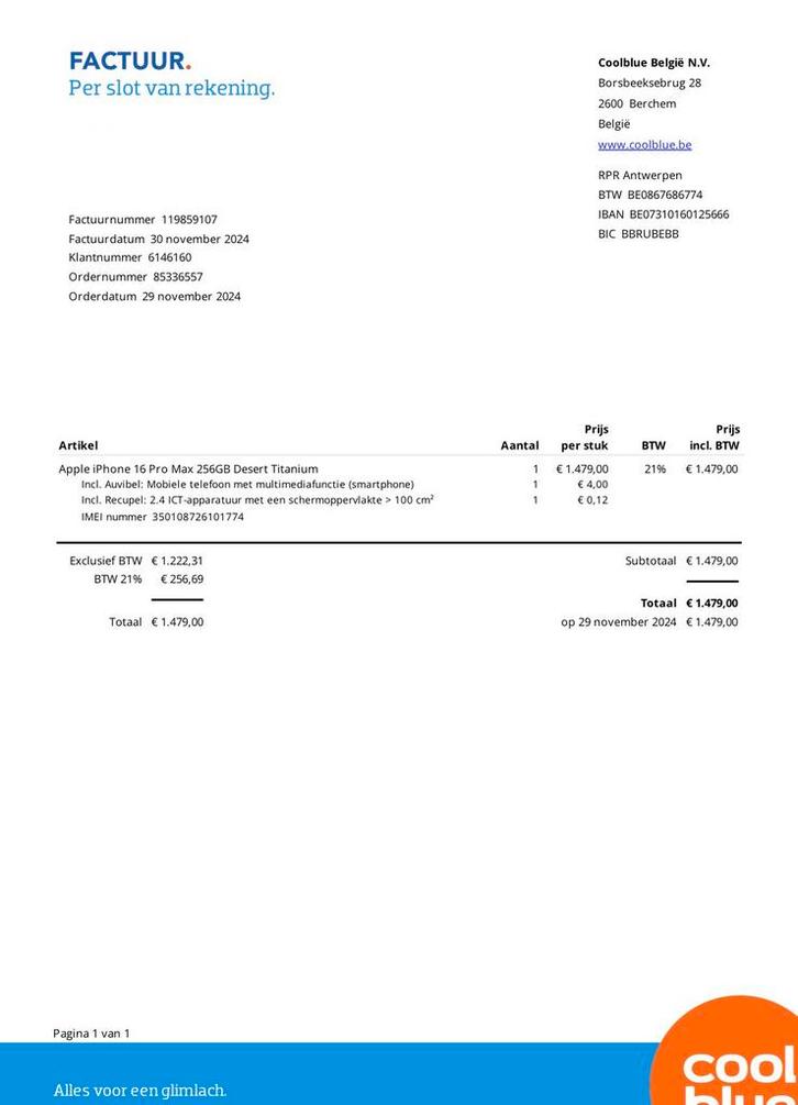 Iphone 16 pro Max 256 gb   Garantie EN batt 100%, Tickets en Kaartjes, Kortingen en Cadeaubonnen