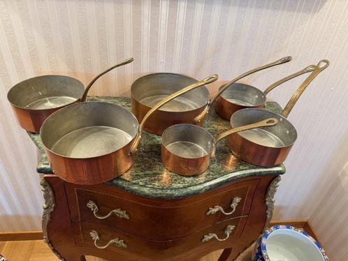 Set koperen pannen, Huis en Inrichting, Keuken | Potten en Pannen, Zo goed als nieuw, Pannenset, Overige materialen, Ophalen