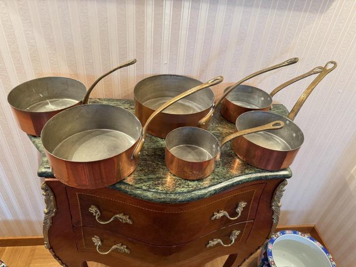 Set koperen pannen, Huis en Inrichting, Keuken | Potten en Pannen, Zo goed als nieuw, Pannenset, Overige materialen, Ophalen