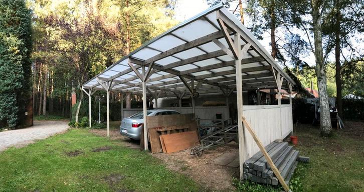 3 dubbele Carport te koop ( reeds gedemonteerd), Tuin en Terras, Overkappingen, Zo goed als nieuw, Carport, Ophalen