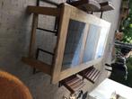 Prachtige eiken eettafel met 4 lederen stoelen, Huis en Inrichting, Ophalen, Gebruikt, Eikenhout