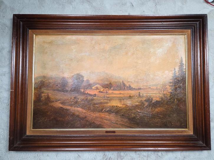 Ingelijste olieverfschilderij van H.G.  Kiesel–landschap, Antiek en Kunst, Kunst | Schilderijen | Klassiek, Ophalen of Verzenden