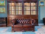 Engelse Chesterfield zetel bruin gevlamd, Ophalen of Verzenden, Leer