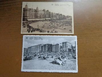 2 postkaarten Oostende, zeedijk en strand