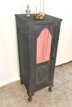 Robuste armoire antique 1 porte en chêne et avec verre H 120, Enlèvement