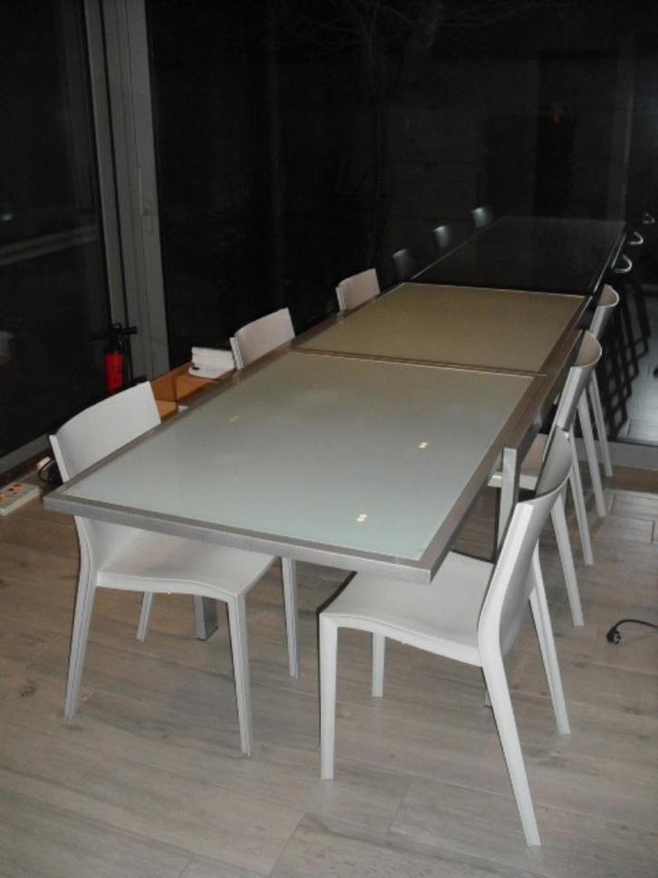 verlengbare tafel, Huis en Inrichting, Tafels | Eettafels, Zo goed als nieuw, Rechthoekig, Glas, Metaal, Ophalen