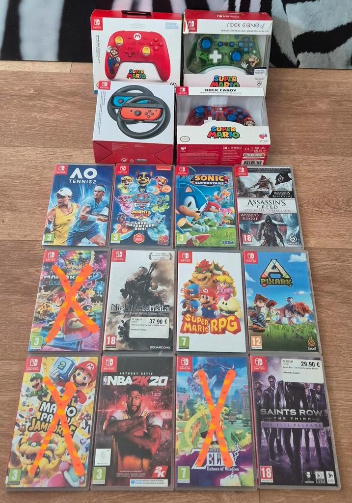 Verschillende switch-games, Mario-controllers en stuurwielen, Games en Spelcomputers, Spelcomputers | Nintendo Switch, Zo goed als nieuw
