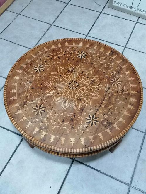 Marokkaanse handgemaakte houten salontafel, Huis en Inrichting, Tafels | Sidetables, Gebruikt