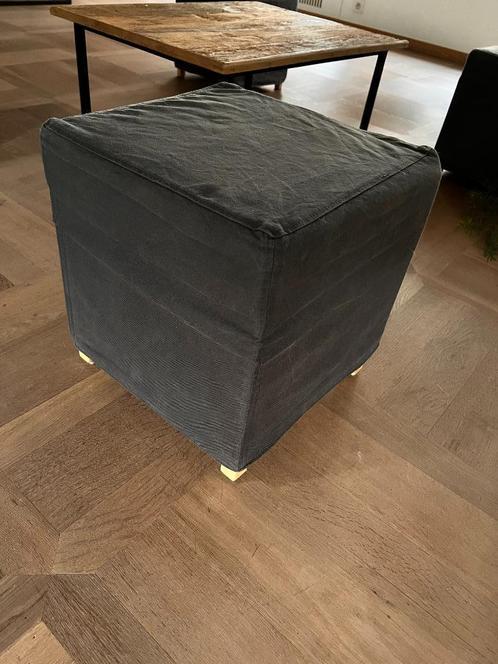 Vier zitjes/poefjes, kubus, Ikea, grijze stof, Huis en Inrichting, Zetels | Voetbanken en poefs, Gebruikt, Minder dan 50 cm, Minder dan 50 cm