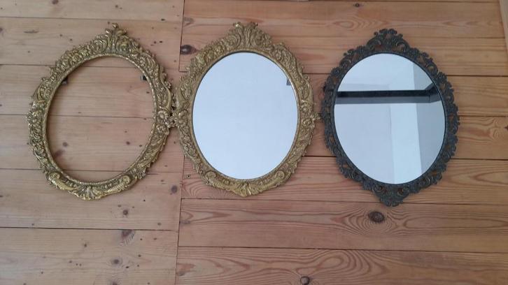 Ovale spiegel in messing, brons, Antiquités & Art, Antiquités | Miroirs, Ovale, Enlèvement