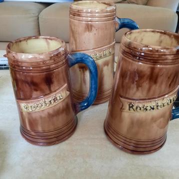 Bierkannen ( Vlaams aardewerk ) van Rossbräu . 3 stuks . beschikbaar voor biedingen