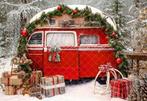 kerst achtergrond kate backdrop rode caravan 3x2 m, Audio, Tv en Foto, Ophalen of Verzenden, Achtergrond