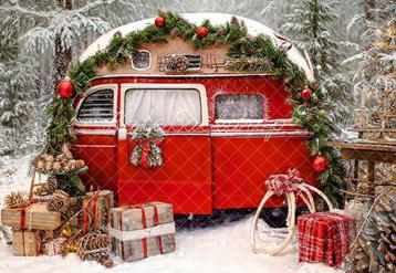 kerst achtergrond kate backdrop rode caravan 3x2 m beschikbaar voor biedingen