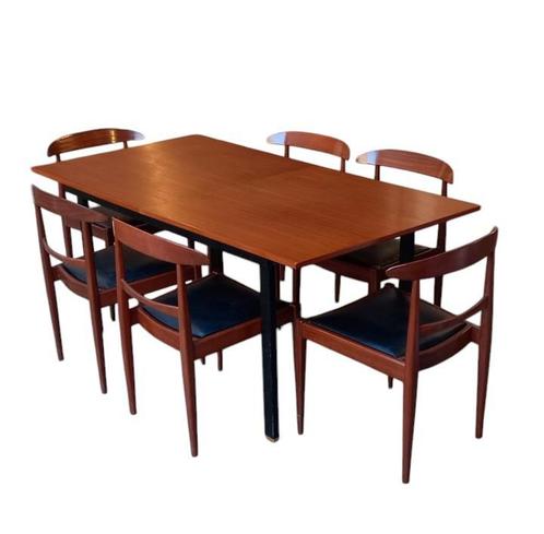 Vintage Teck uitschuifbare eettafel en stoelen uit de jaren, Huis en Inrichting, Woonaccessoires | Overige, Zo goed als nieuw