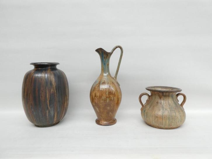 Drie Bouffioulx vazen met druipglazuren, Antiek en Kunst, Antiek | Keramiek en Aardewerk, Ophalen