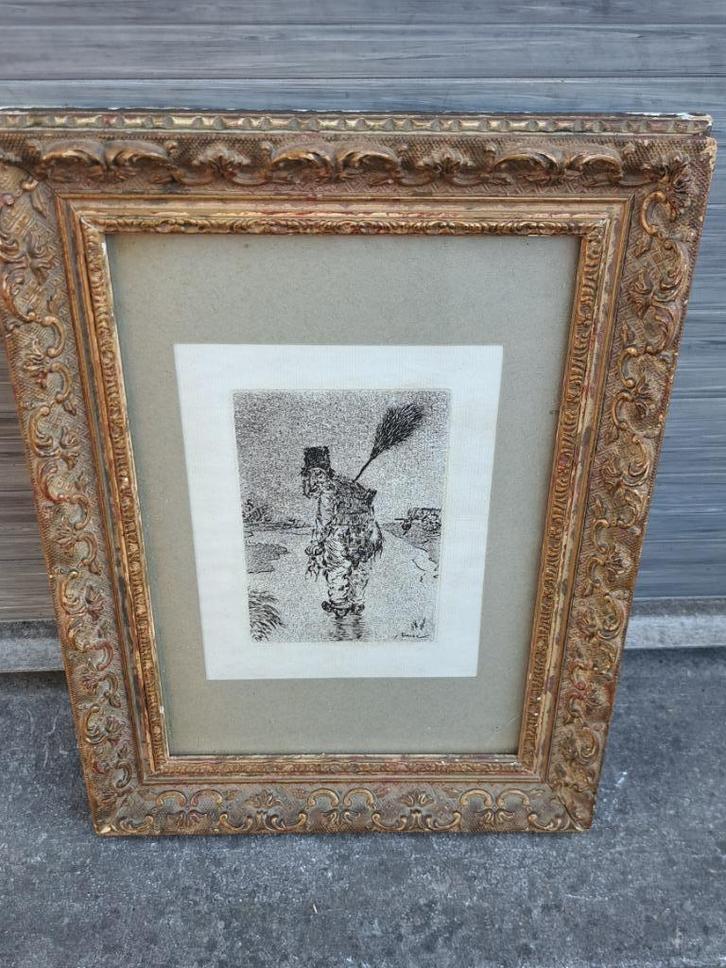 Gravure personnage signe james ensor, Antiek en Kunst, Kunst | Etsen en Gravures, Ophalen of Verzenden