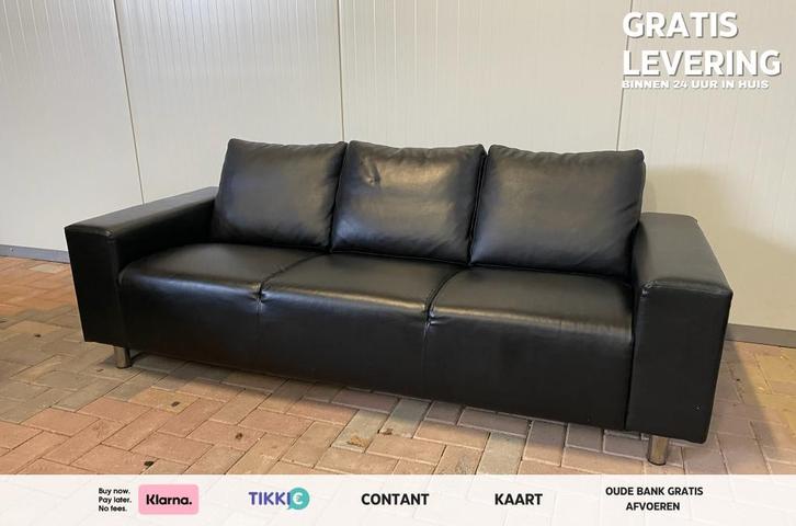 GRATIS LEVERING HEEL NL Mooie Zwart Leer 3-zitsbank, Maison & Meubles, Canapés | Salons, Comme neuf, Banc droit, Trois personnes