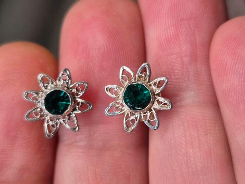 Prachtige vintage filigraan zilveren bloem oorbellen 925, Handtassen en Accessoires, Oorbellen, Zo goed als nieuw, Ophalen of Verzenden