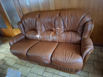 Salon en cuir brun 3 + 1 + 1, 75 à 100 cm, Quatre personnes ou plus, Cuir, Banc droit