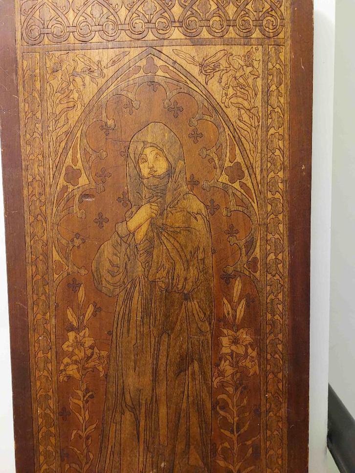 Houten paneel in pyrografie, Antiquités & Art, Art | Sculptures & Bois, Enlèvement