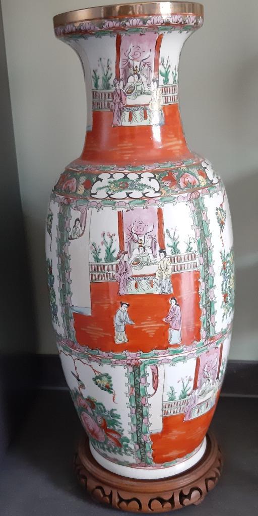 Grote chinese vaas Family Rose Canton Medaillon '70, Antiek en Kunst, Antiek | Vazen, Ophalen