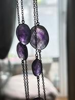 Lange echt zilveren ketting met amethyst, Bijoux, Sacs & Beauté, Colliers, Enlèvement ou Envoi, Comme neuf, Violet, Argent