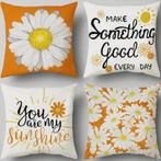 Set van 4 kussenhoezen bloem en tekst 40x40cm, Huis en Inrichting, Woonaccessoires | Kussens, Verzenden, Nieuw, Oranje, Vierkant