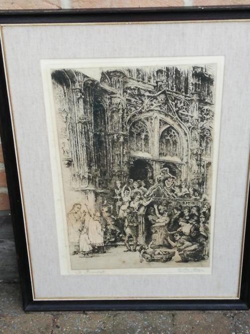 G. Langie: ' De bruiloft', ets, Antiek en Kunst, Kunst | Etsen en Gravures, Ophalen of Verzenden