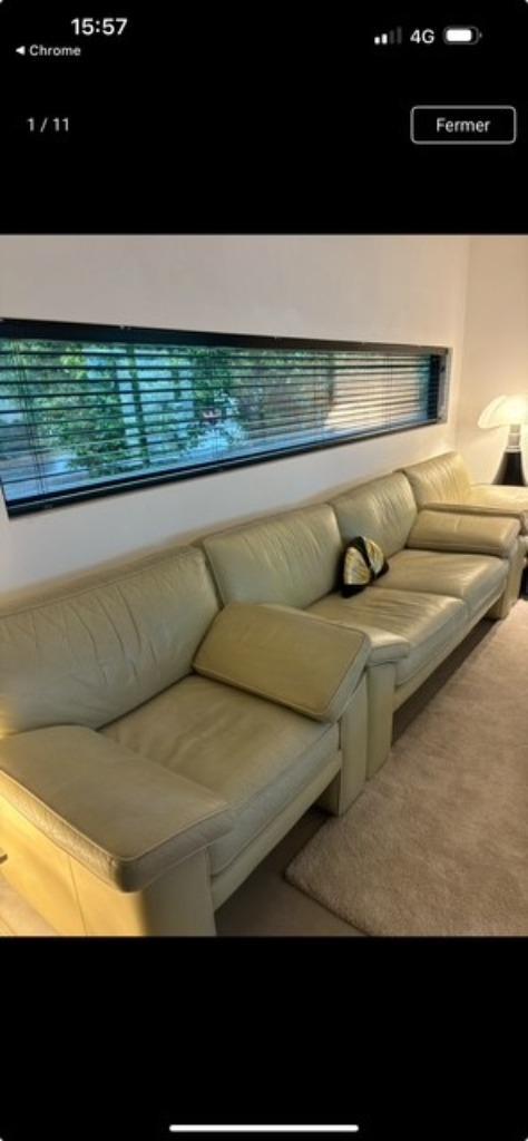 3 Canapés en cuir beige-clair et blanc 2 X 1 pl+ 1 X 2 à 3pl, Huis en Inrichting, Zetels | Zetels, Gebruikt, Rechte bank, Vierpersoons of meer