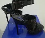 243A* Jimmy CHOO sandales noires tout cuir (pointure 39), Chaussures à haut talons, Comme neuf, JIMMY CHOO for H&M, Noir